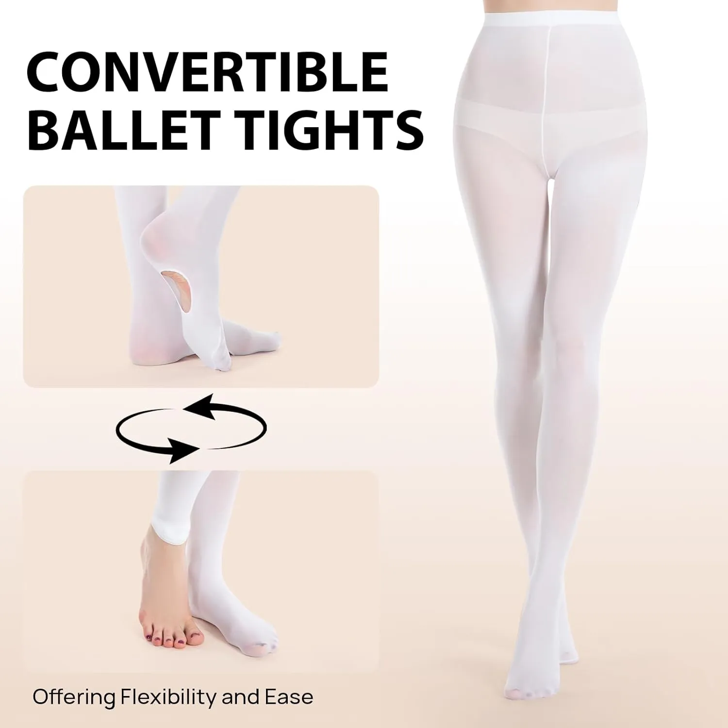 MANZI Womens Girls Solid Color Comfortable Convertible Ballet Tights 1-3 Pairs Pack