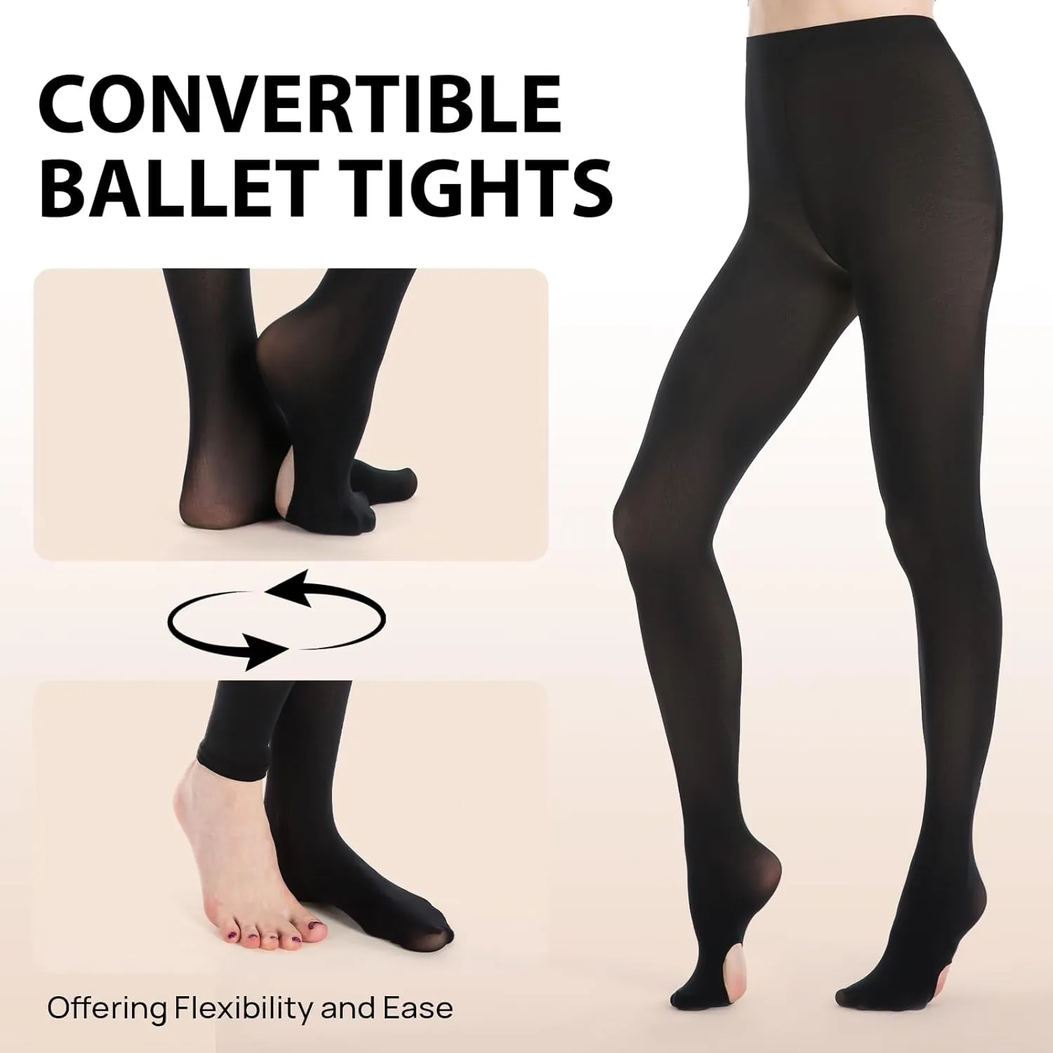 MANZI Womens Girls Solid Color Comfortable Convertible Ballet Tights 1-3 Pairs Pack