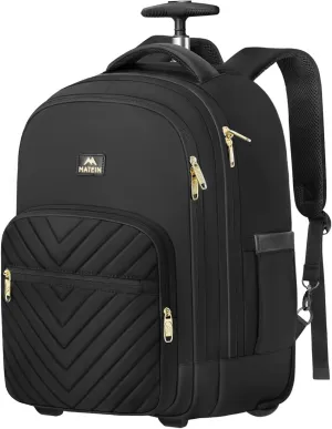 MATEIN Wheeled Backpack, 18 Inch Large Water Resistant Laptop Backpack with Wheels, Carry On Business Roller Bag for Women, Trolley Suitcase for Adults to Travel, Overnight Bag for Work College, Black