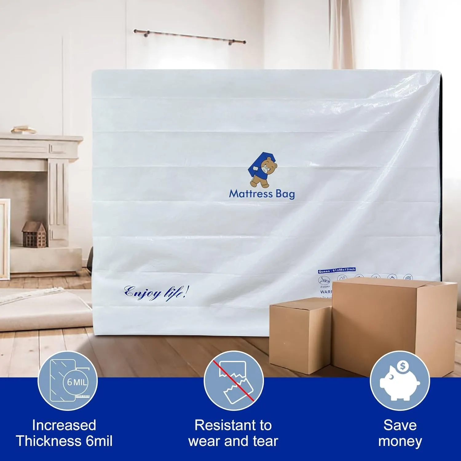 Mattress Bags for Moving and Storage,6 Mil Waterproof Zippered Mattress Bag Twin Size, Extra Thick Tear & Puncture Resistance, Heavy-Duty Mattress Moving Supplies