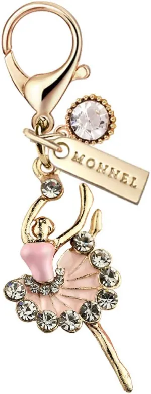 MC92 Crystal Ballet Dancer Lobster Clasp Charm Pendant with Pouch Bag (Pink ,1 piece)