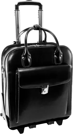 McKlein 15" Leather Vertical Patented Detachable -Wheeled Ladies' Laptop Briefcase- LA GRANGE- Black