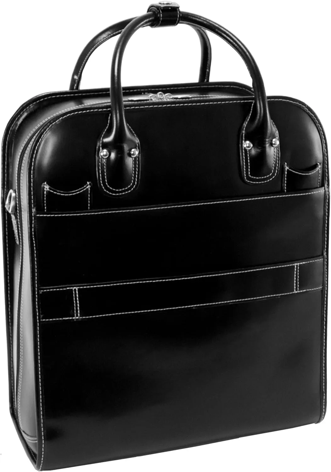 McKlein 15" Leather Vertical Patented Detachable -Wheeled Ladies' Laptop Briefcase- LA GRANGE- Black