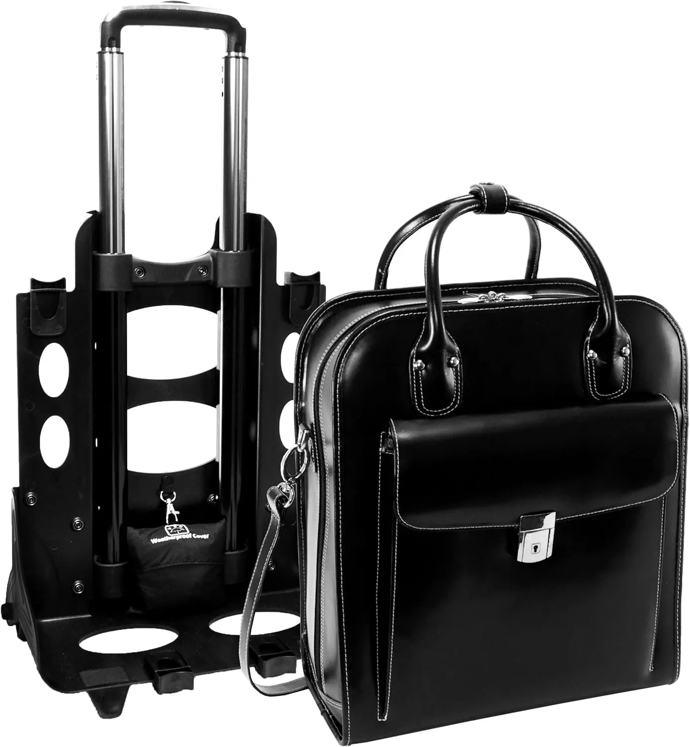 McKlein 15" Leather Vertical Patented Detachable -Wheeled Ladies' Laptop Briefcase- LA GRANGE- Black