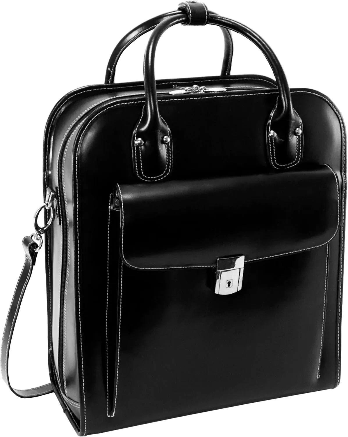 McKlein 15" Leather Vertical Patented Detachable -Wheeled Ladies' Laptop Briefcase- LA GRANGE- Black