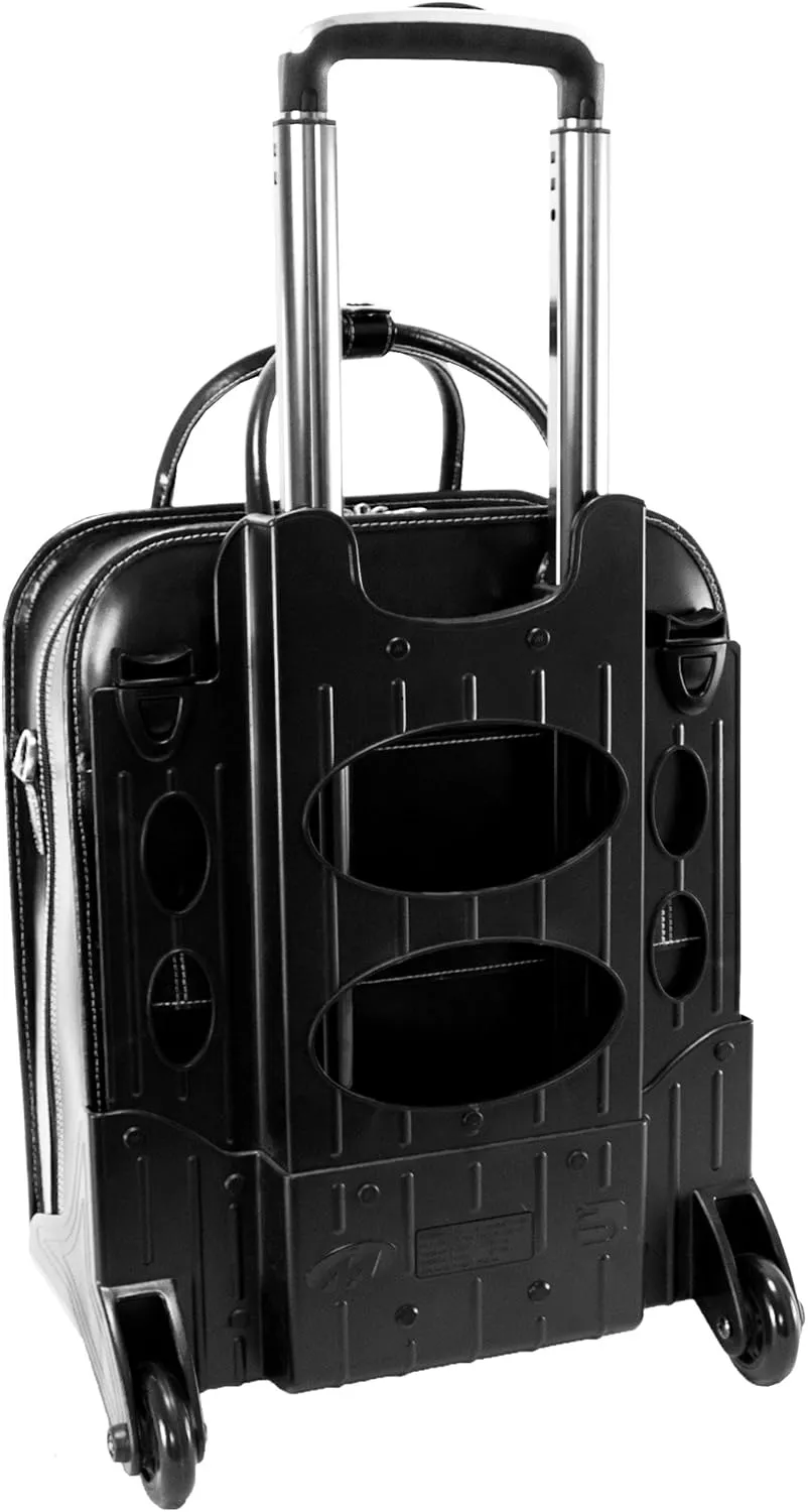 McKlein 15" Leather Vertical Patented Detachable -Wheeled Ladies' Laptop Briefcase- LA GRANGE- Black
