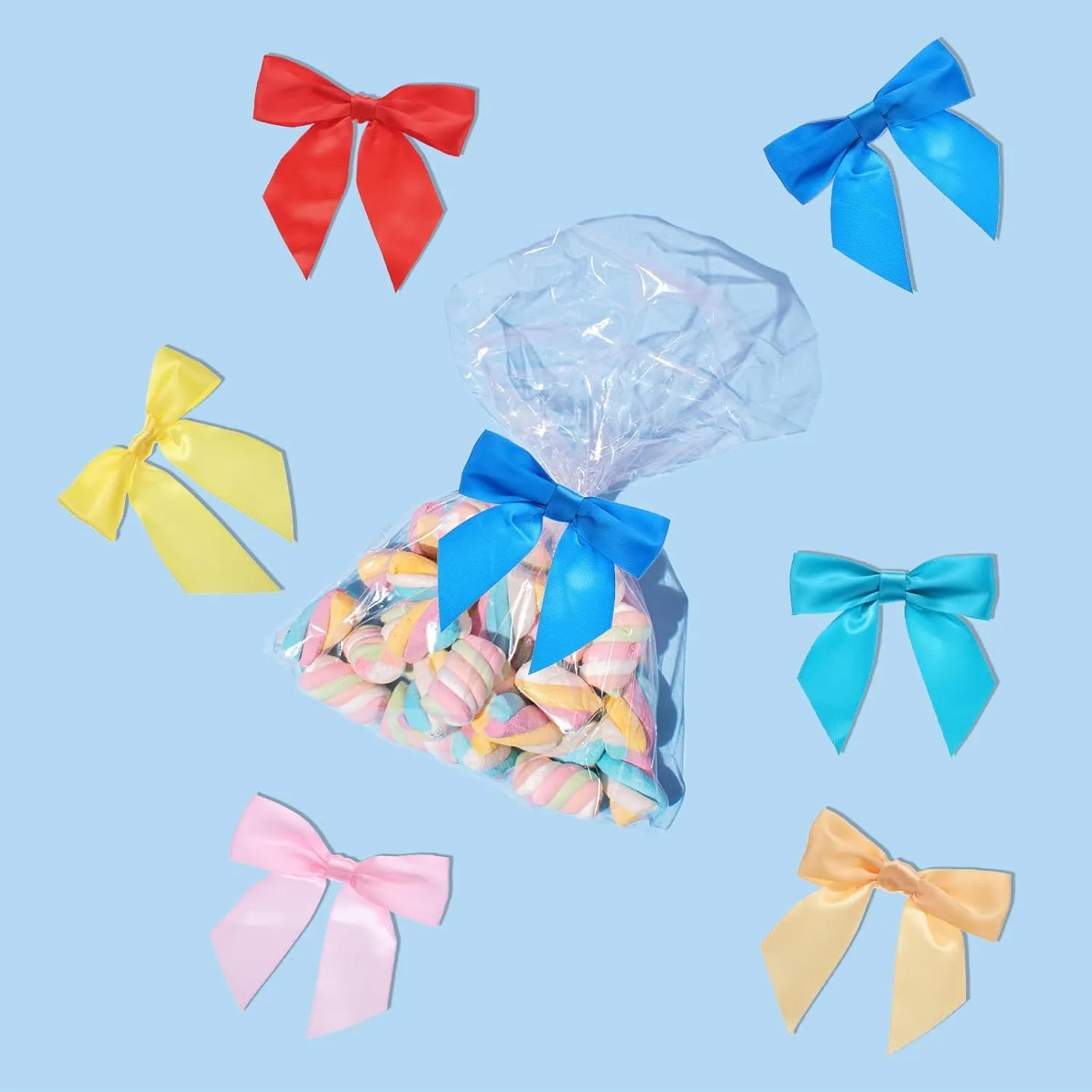 MECCANIXITY 30 Pcs Pre-Tied Bows Satin Ribbon Bows 4.5" Twist Ties Gift Bows for Craft DIY Candy Bags Christmas Wedding Decor Party Treat Bags Deep Pink