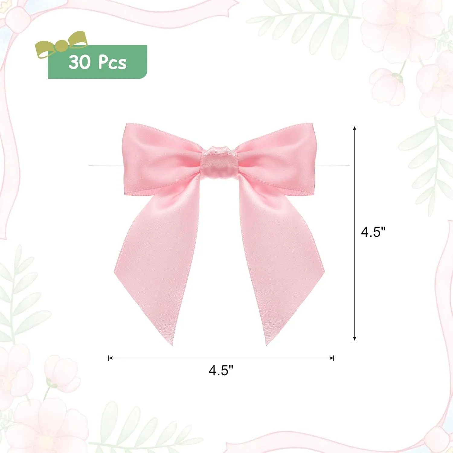 MECCANIXITY 30 Pcs Pre-Tied Bows Satin Ribbon Bows 4.5" Twist Ties Gift Bows for Craft DIY Candy Bags Christmas Wedding Decor Party Treat Bags Deep Pink