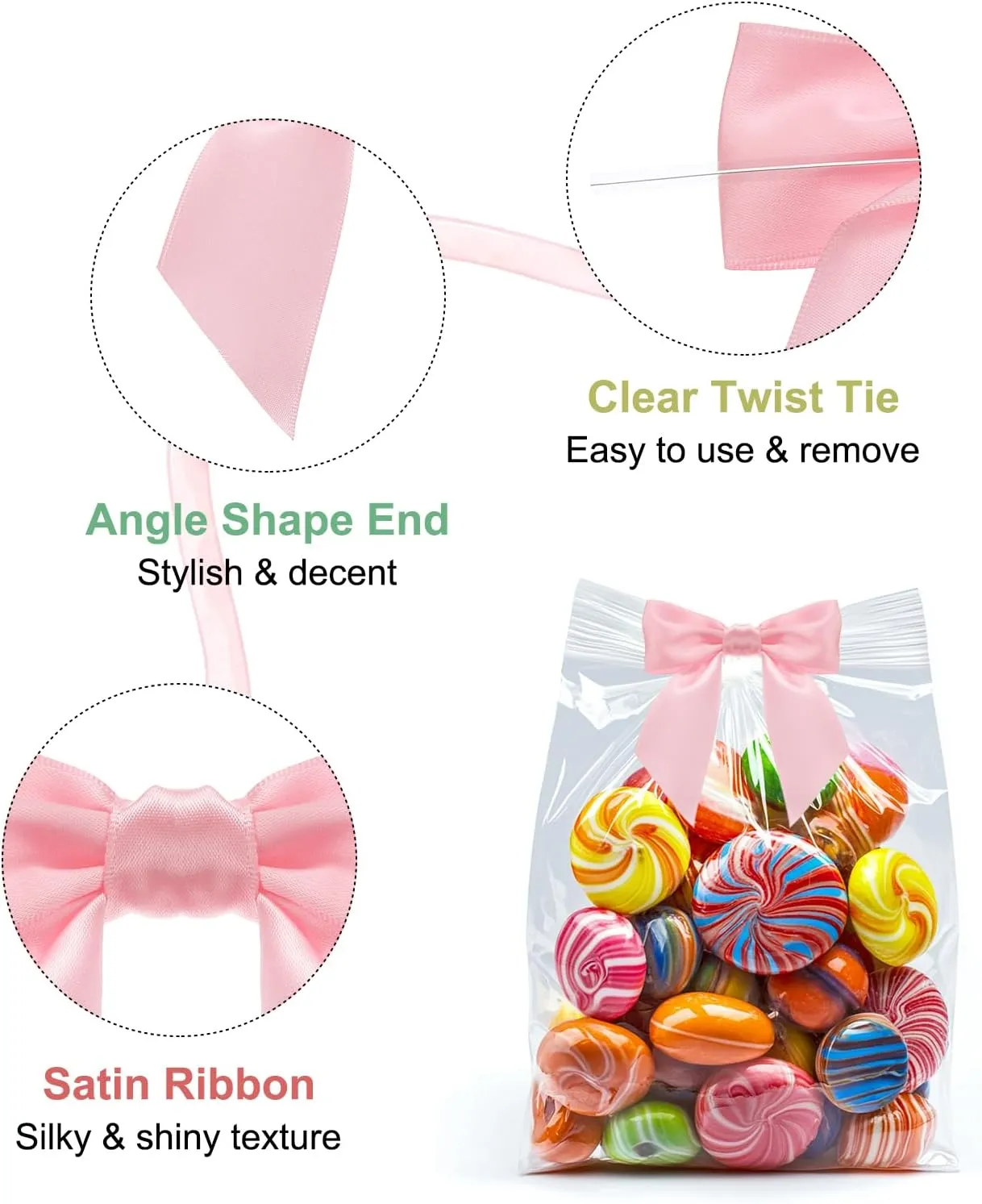 MECCANIXITY 30 Pcs Pre-Tied Bows Satin Ribbon Bows 4.5" Twist Ties Gift Bows for Craft DIY Candy Bags Christmas Wedding Decor Party Treat Bags Deep Pink