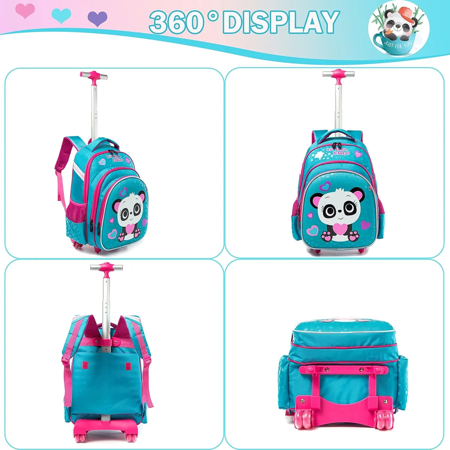 Meetbelify Girls Rolling Backpack Wheels Backpacks for Girls for School Wheeled Trolley Backpack with Wheels for Girls