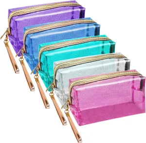 Meetory 5 Pack Waterproof Cosmetic Bag Portable Translucent Makeup Bag Zippered Travel Toiletry Pouch for Vacation, Bathroom, Organizing