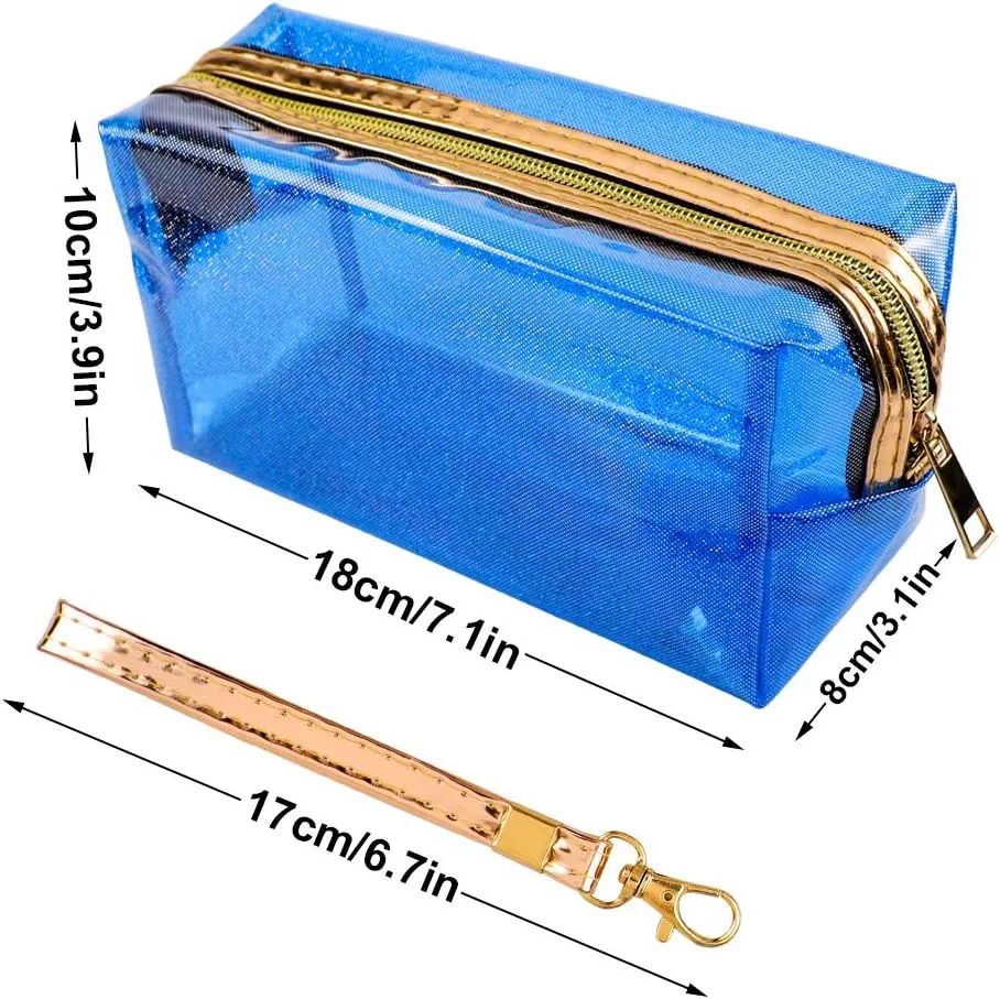 Meetory 5 Pack Waterproof Cosmetic Bag Portable Translucent Makeup Bag Zippered Travel Toiletry Pouch for Vacation, Bathroom, Organizing