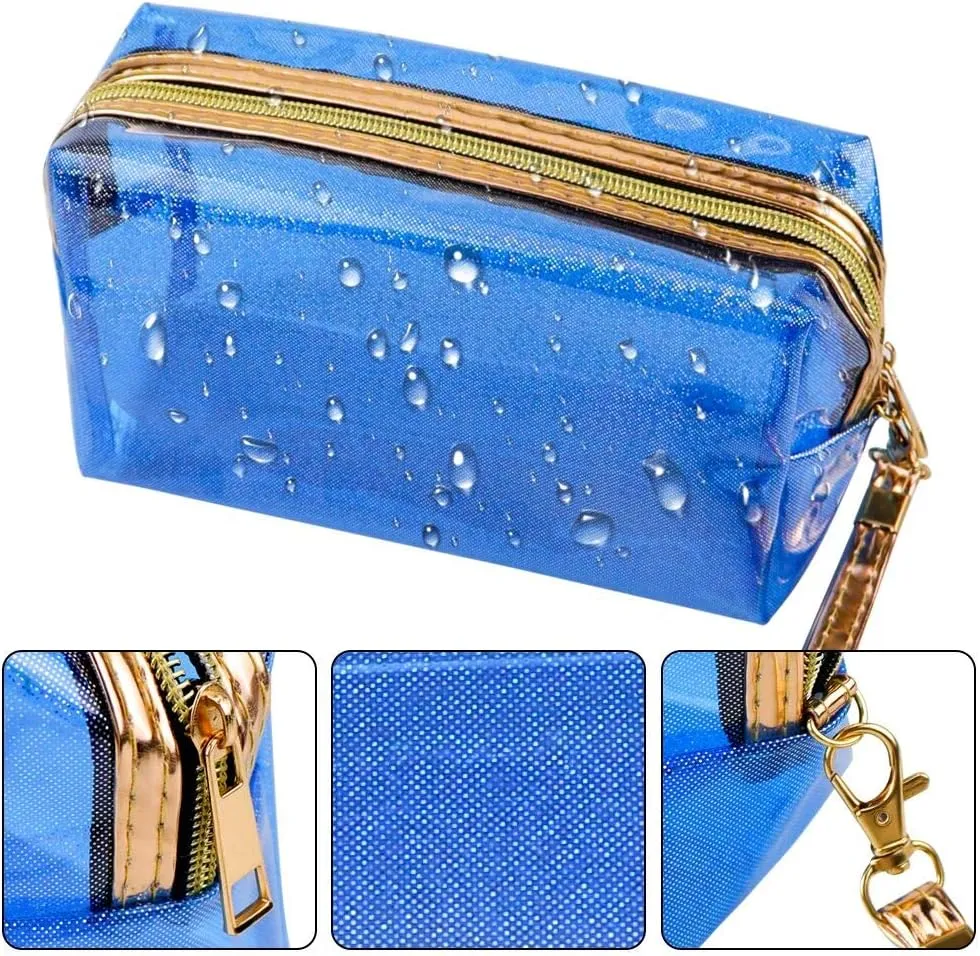 Meetory 5 Pack Waterproof Cosmetic Bag Portable Translucent Makeup Bag Zippered Travel Toiletry Pouch for Vacation, Bathroom, Organizing