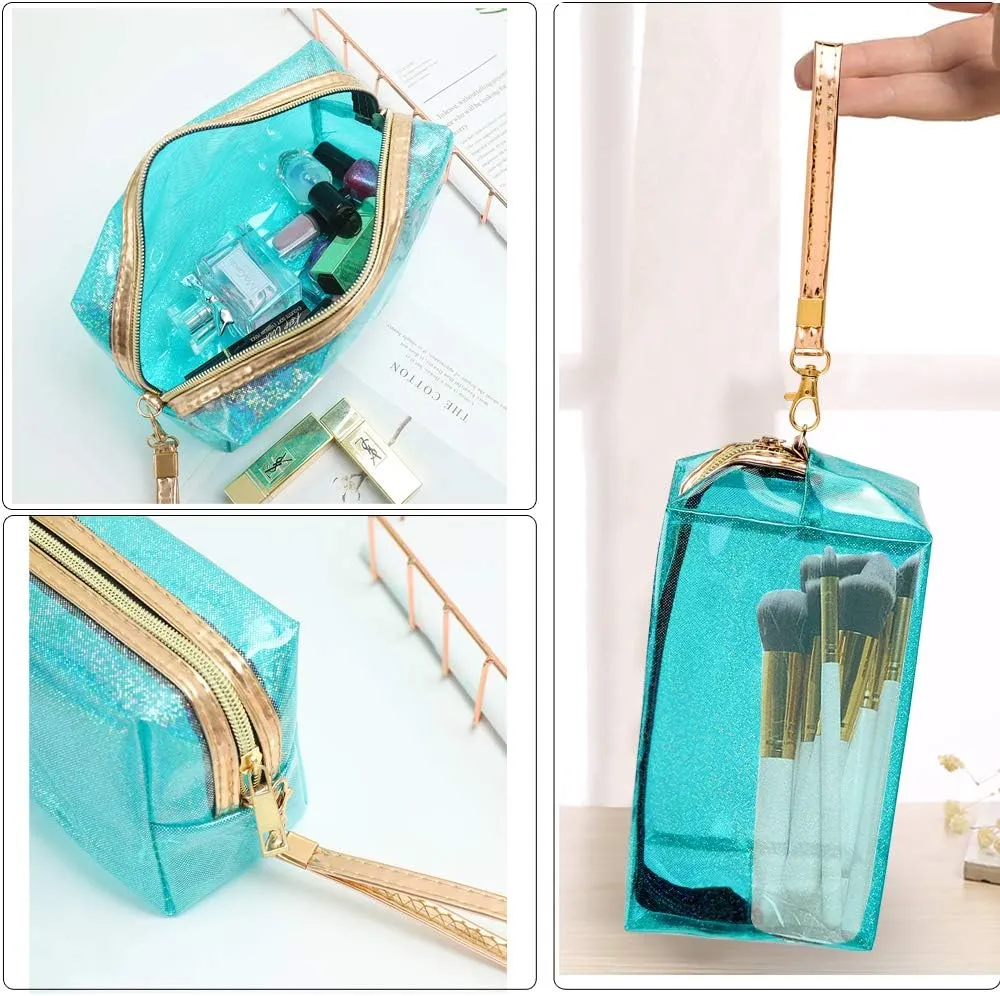 Meetory 5 Pack Waterproof Cosmetic Bag Portable Translucent Makeup Bag Zippered Travel Toiletry Pouch for Vacation, Bathroom, Organizing