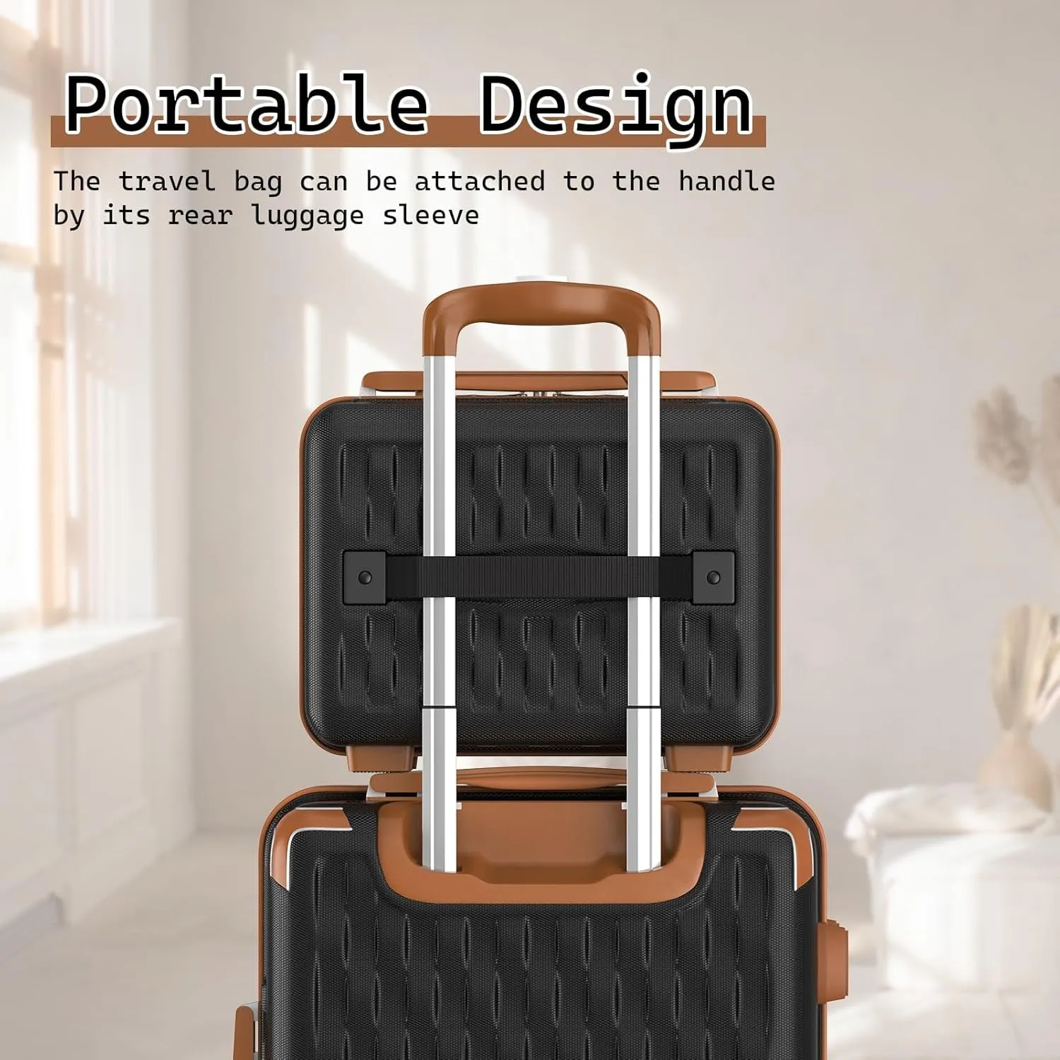 Melalenia Luggage Set 4 Piece Carry On, Hardside Suitcase with TSA Lock and Spinner Wheels, Carry-On Ailline Approved, Black Brown