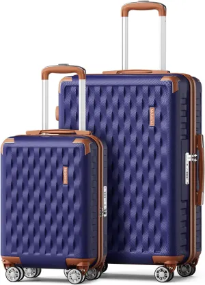 Melalenia Luggage Sets 3 Piece, Hard Shell Carry on Suitcase with Spinner Wheels and TSA Lock, Travel Lightweight Luggage Set for Women, Navy Brown