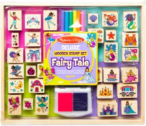 Melissa & Doug Deluxe Wooden Stamp and Coloring Set – Fairy Tale (30 Stamps, 6 Markers, 2 Durable 2-Color Pads) - Fairy Tale-Themed Stamps For Kids Activity Set