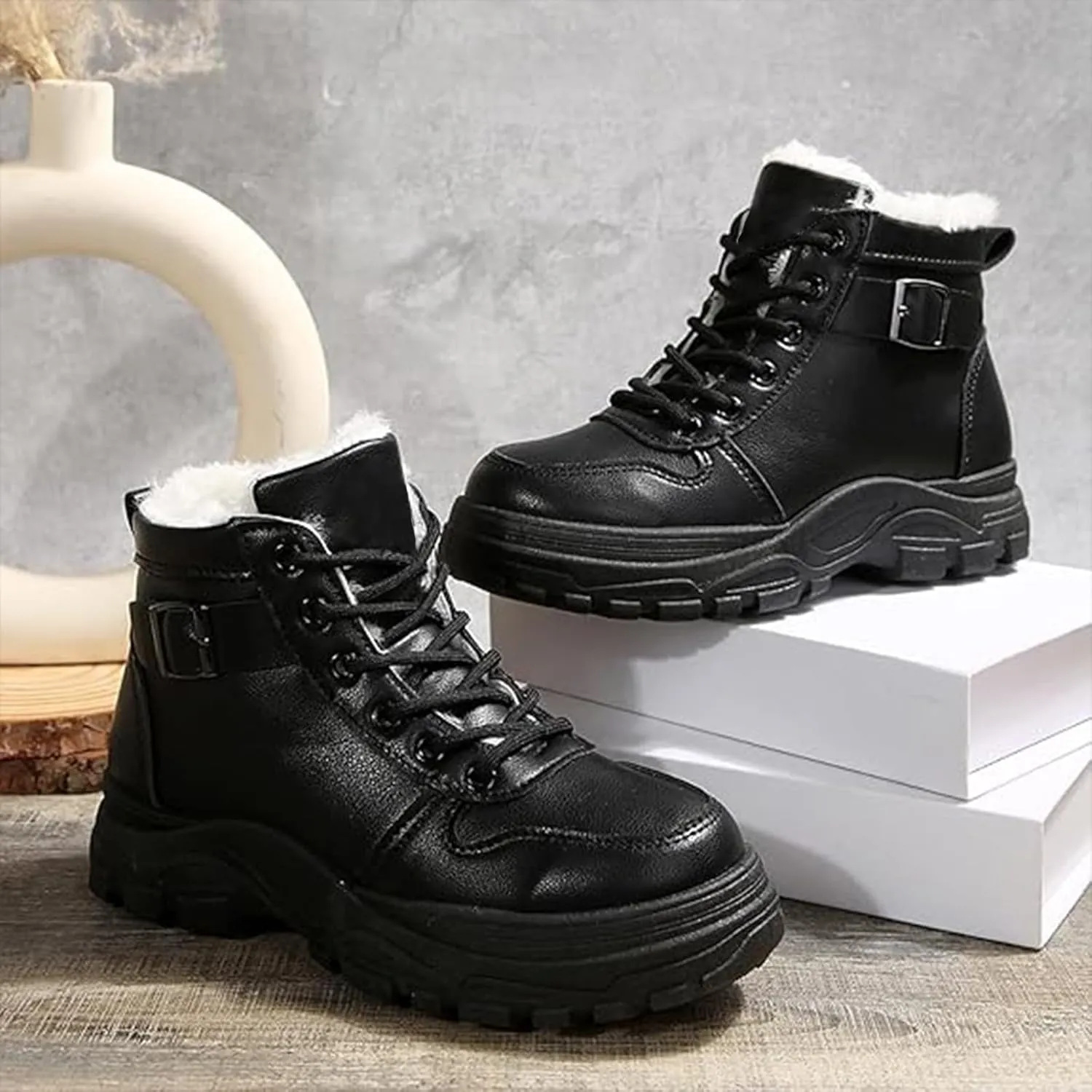 Men Work Boots with Zipper Hiking Sneakers with Warm Fur Lining Workout Shoes for Women Waterproof Waterproof Outdoor Shoes Lightweight Hike Grounded Footwear