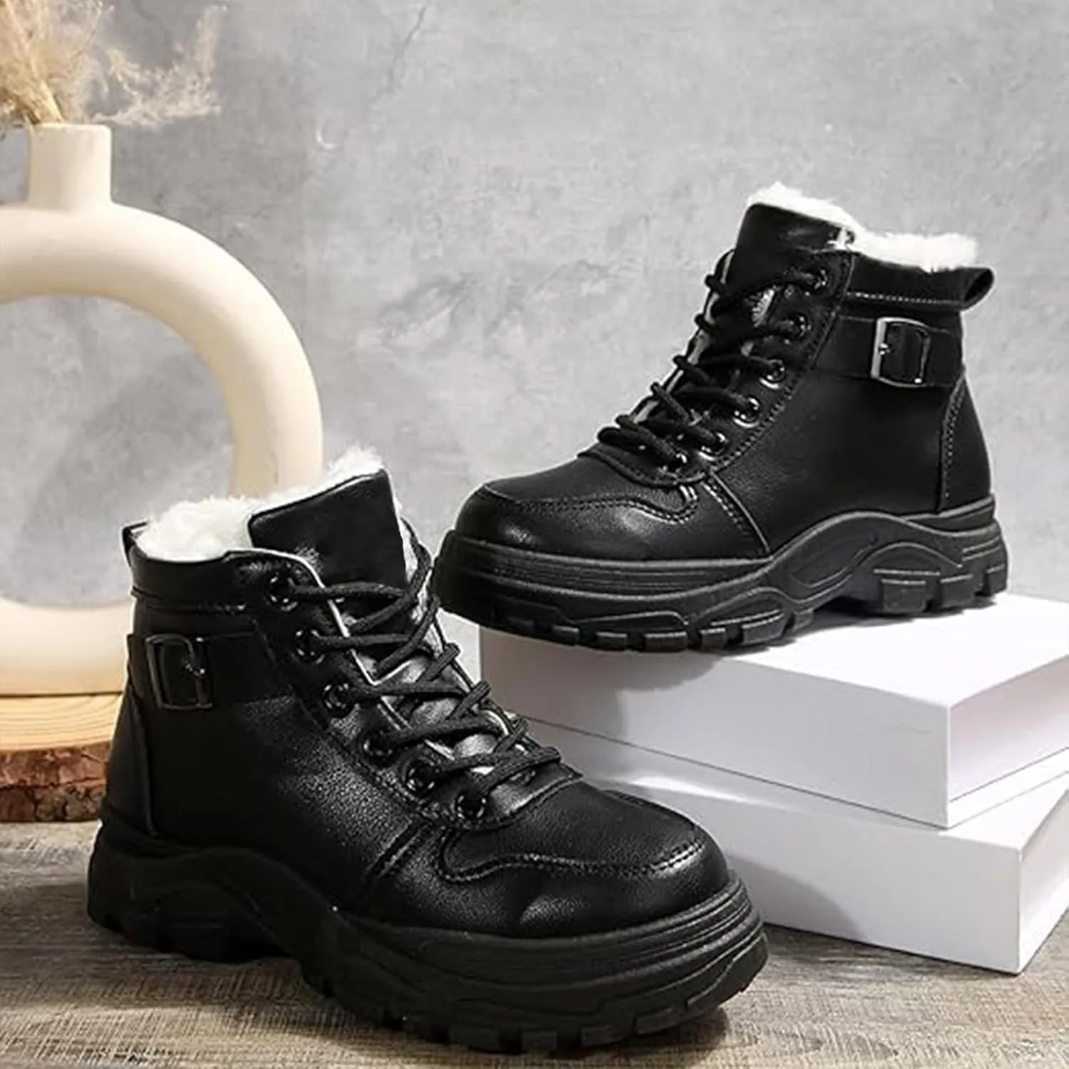 Men Work Boots with Zipper Hiking Sneakers with Warm Fur Lining Workout Shoes for Women Waterproof Waterproof Outdoor Shoes Lightweight Hike Grounded Footwear