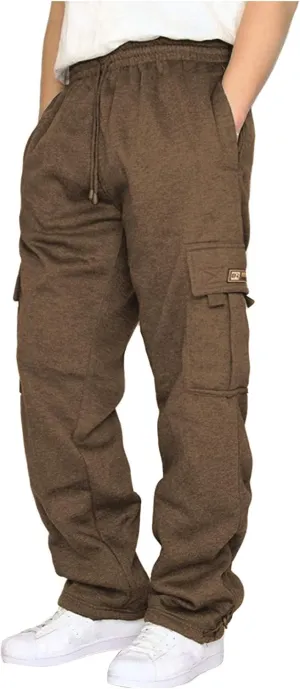 Men's Cargo Sweatpants Open Bottom Fleece Hiking Jogger Cargo Sweatpants for Men with Pockets