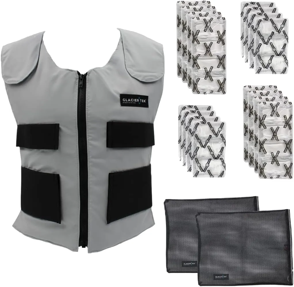 Men's Cooling Vest Bundle, with 8 Cold Packs, Plus Spare Pack Set, Stay Cool 59 Degrees, Recharges in 30 Minutes