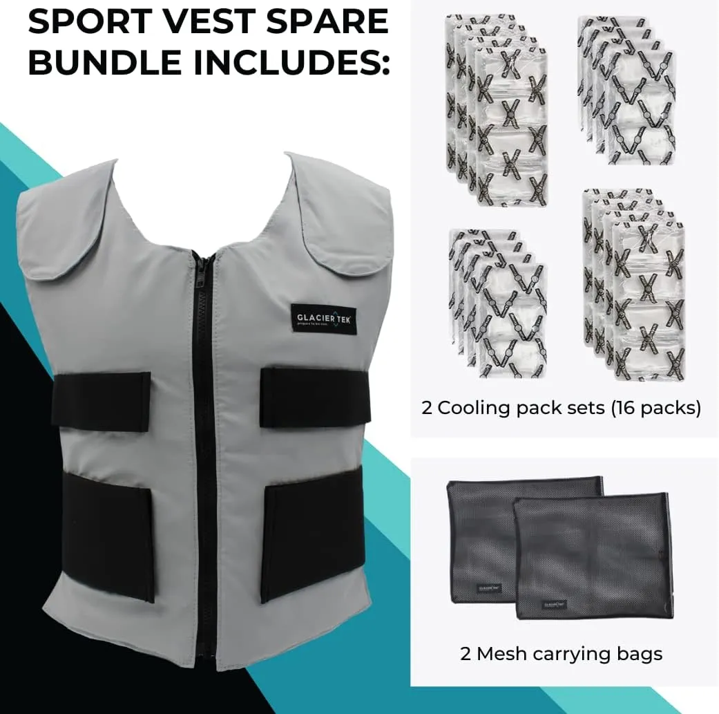 Men's Cooling Vest Bundle, with 8 Cold Packs, Plus Spare Pack Set, Stay Cool 59 Degrees, Recharges in 30 Minutes