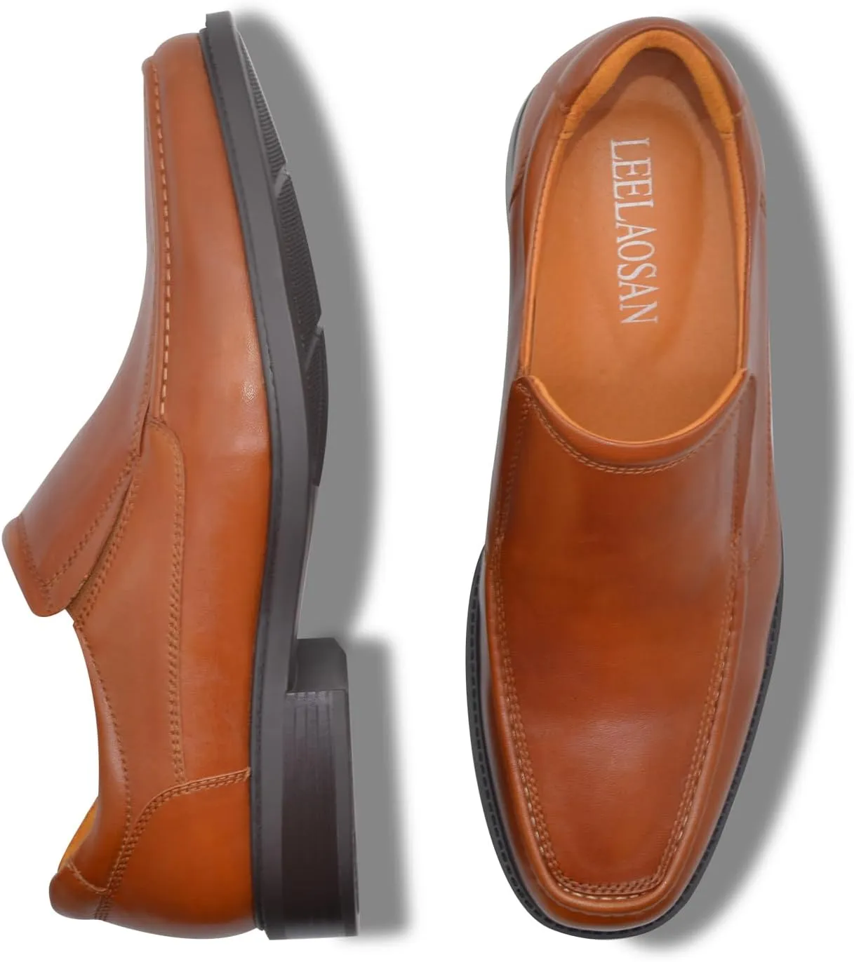 Mens Genuine Leather Dress Shoes Square Toe Formal Business Office Work Lightweight Comfortable Lace-up Oxford Shoes