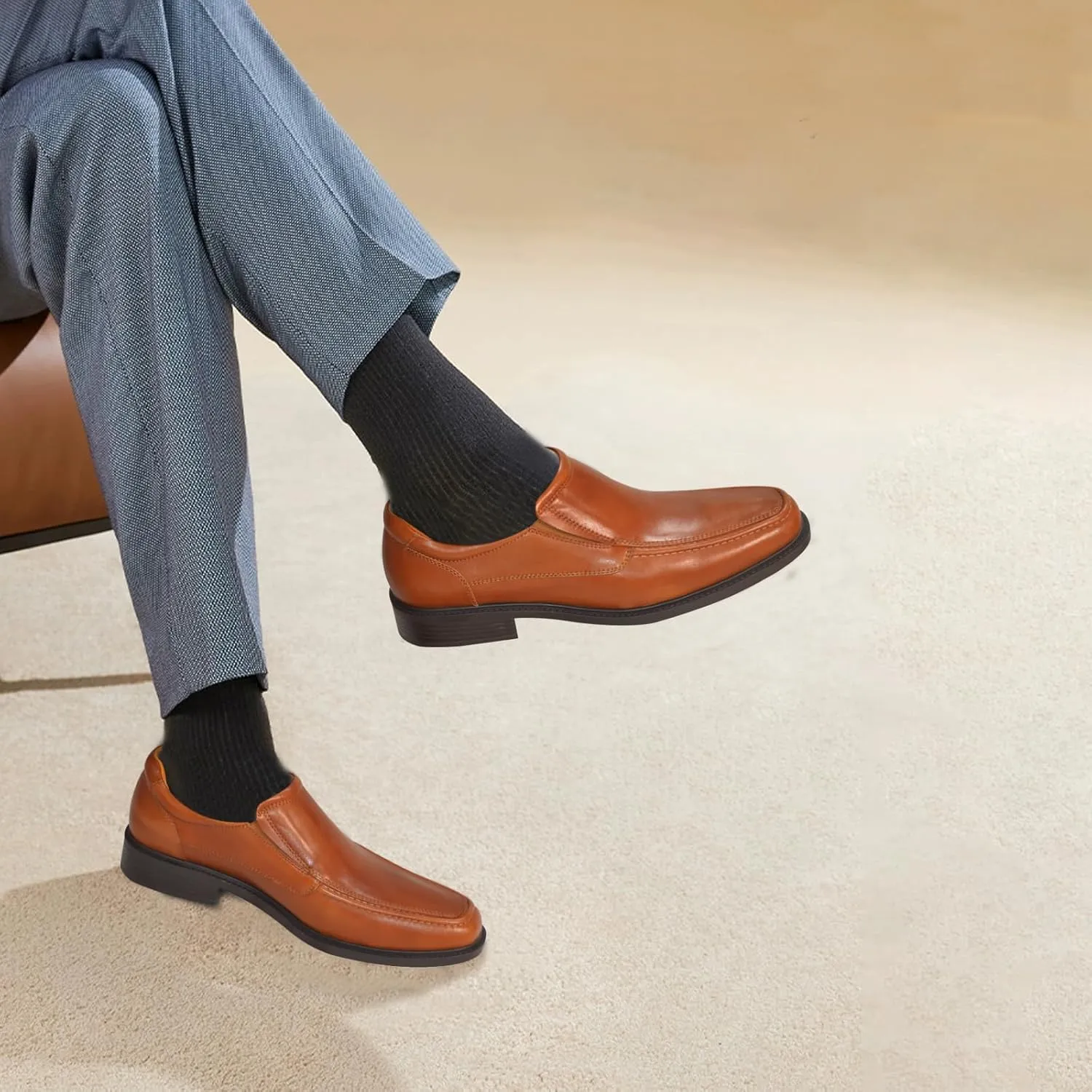 Mens Genuine Leather Dress Shoes Square Toe Formal Business Office Work Lightweight Comfortable Lace-up Oxford Shoes