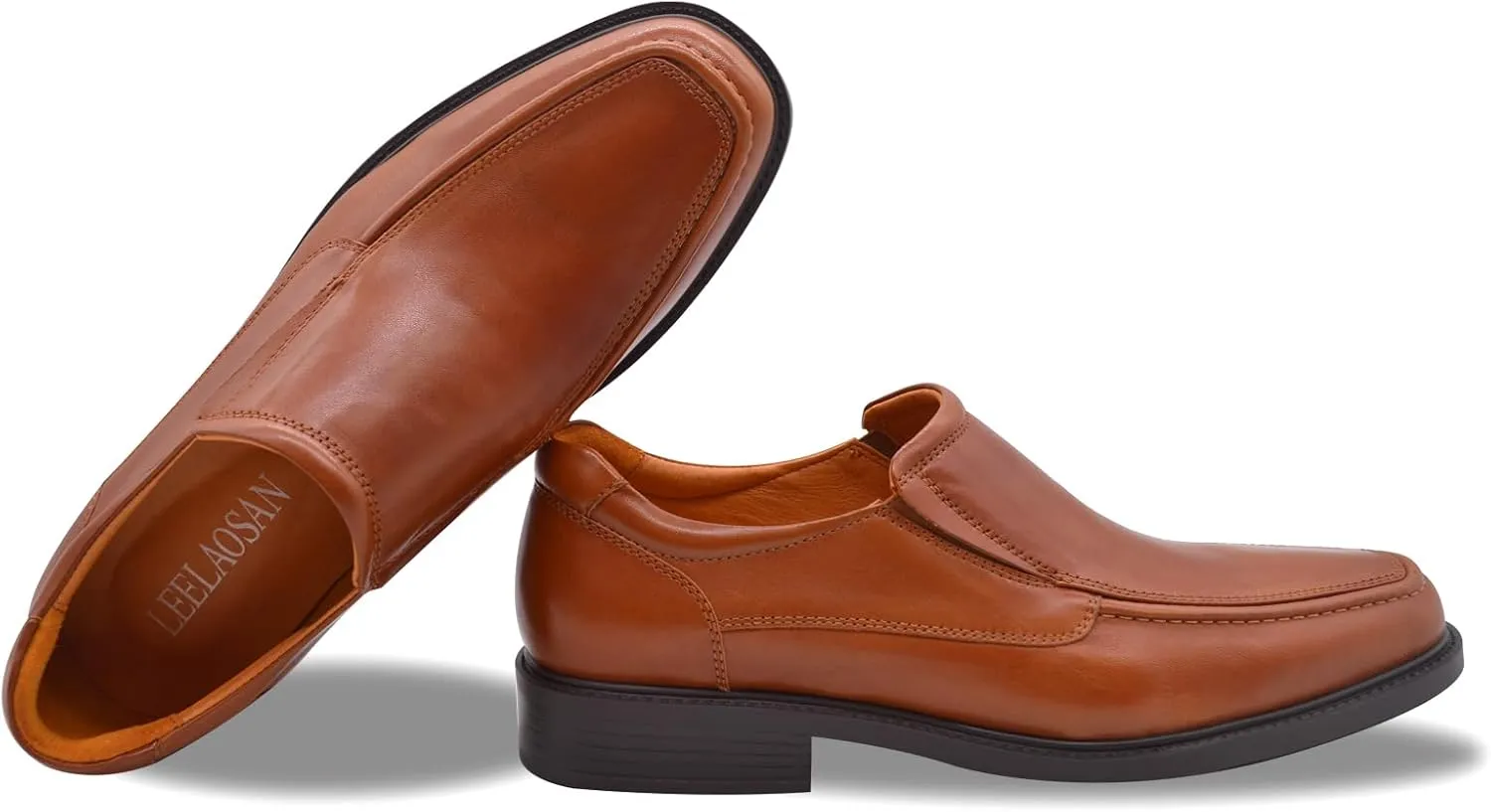 Mens Genuine Leather Dress Shoes Square Toe Formal Business Office Work Lightweight Comfortable Lace-up Oxford Shoes