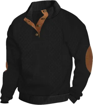 Men's Vintage Knit Print Zip-Up Sweatshirt Casual Long Sleeve Stand Collar Button Pullover Sweatshirts