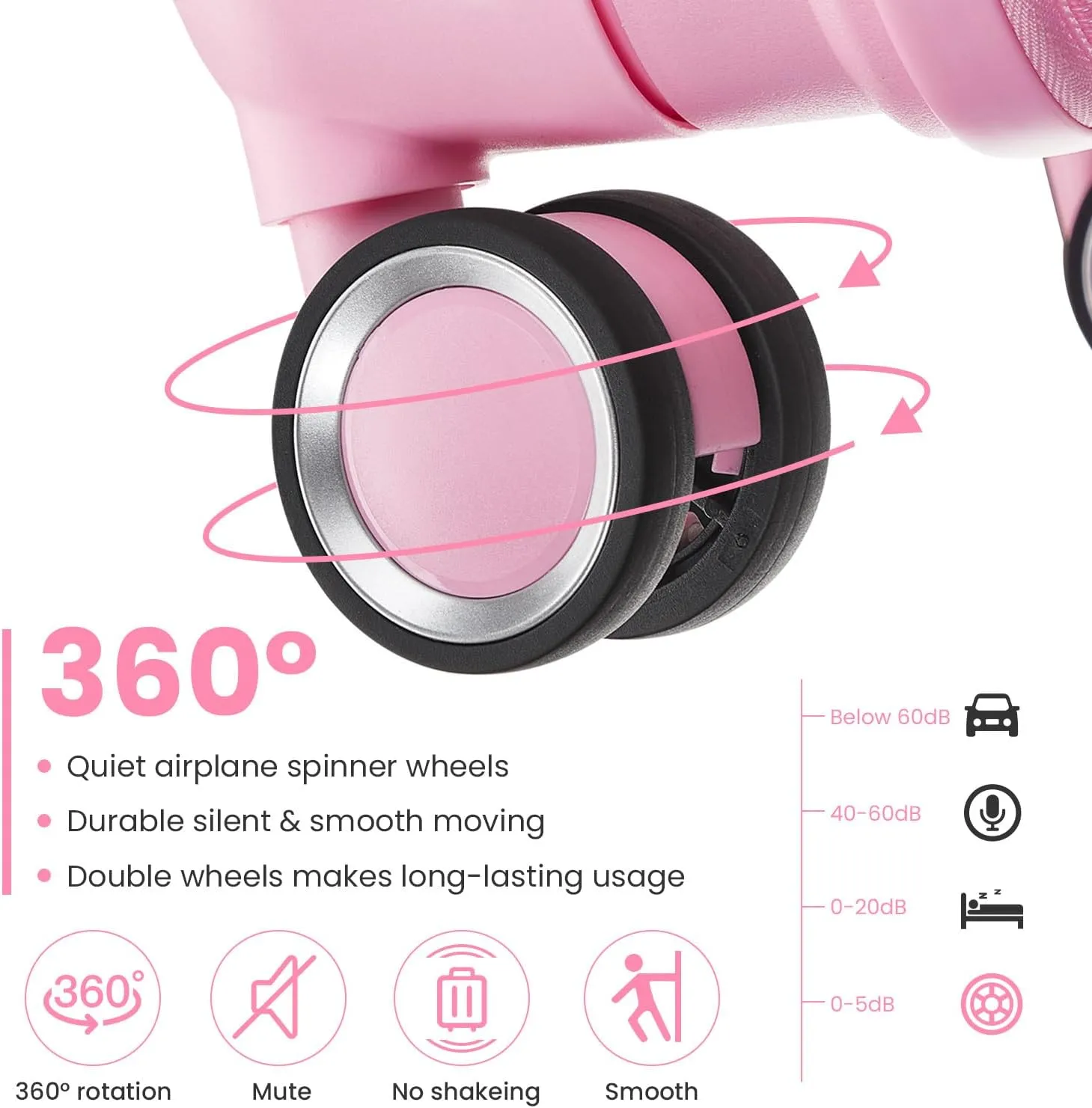 Merax 4 Piece Luggage Set, PP Lightweight Expandable Suitcase with Spinner Wheels and TSA Lock, 14”20”24”28”, Pink