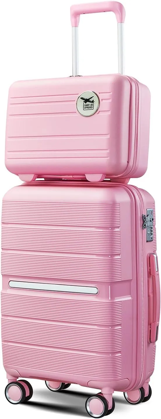 Merax 4 Piece Luggage Set, PP Lightweight Expandable Suitcase with Spinner Wheels and TSA Lock, 14”20”24”28”, Pink