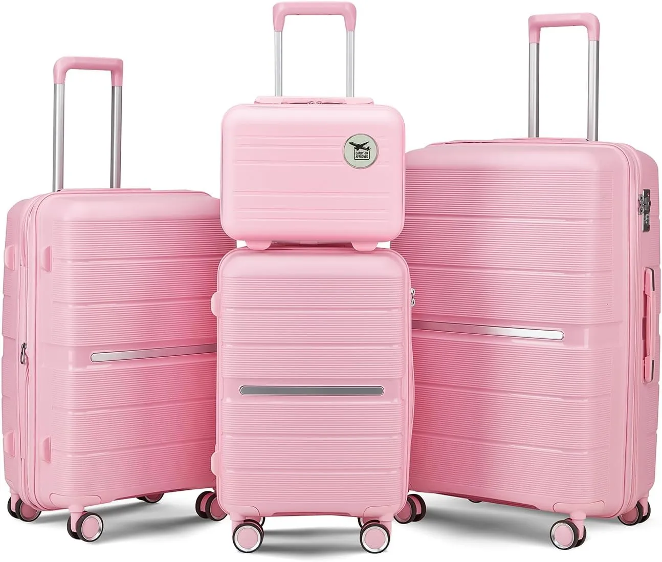 Merax 4 Piece Luggage Set, PP Lightweight Expandable Suitcase with Spinner Wheels and TSA Lock, 14”20”24”28”, Pink