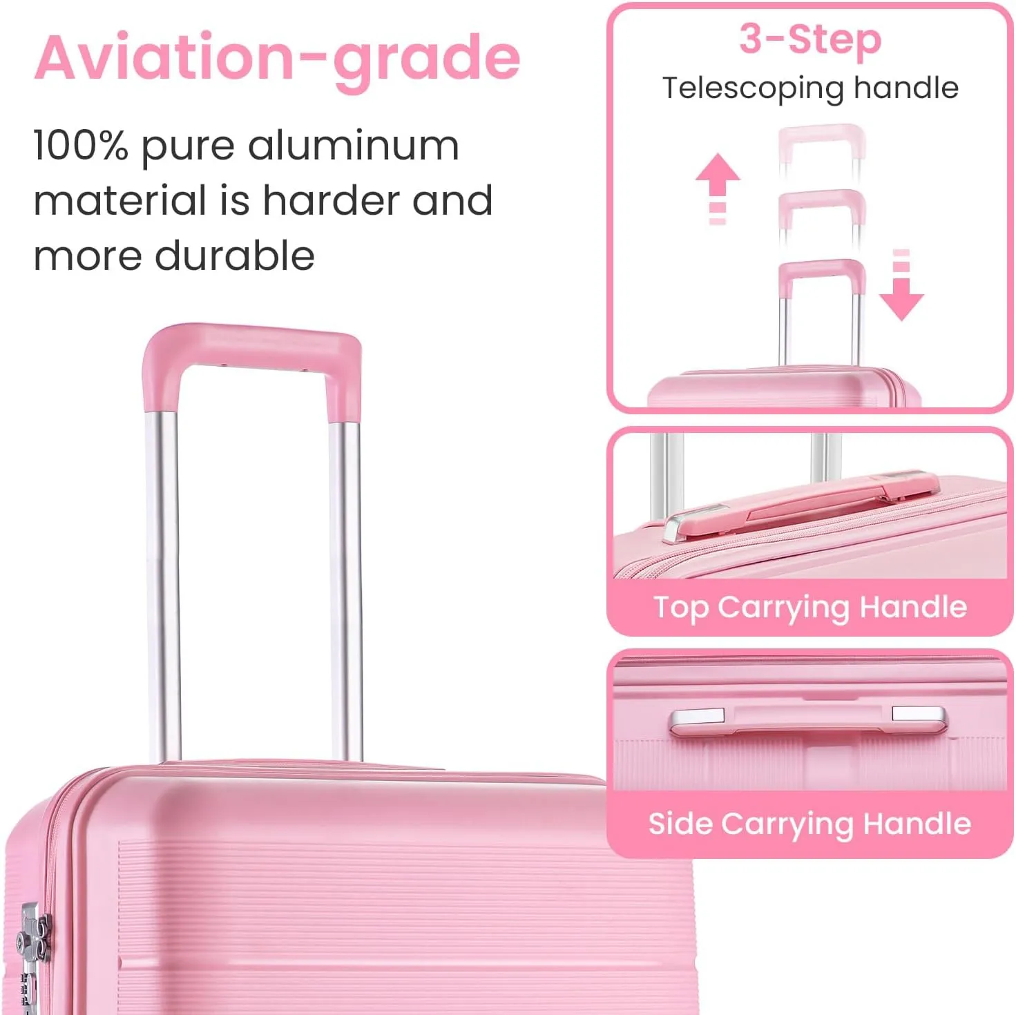 Merax 4 Piece Luggage Set, PP Lightweight Expandable Suitcase with Spinner Wheels and TSA Lock, 14”20”24”28”, Pink