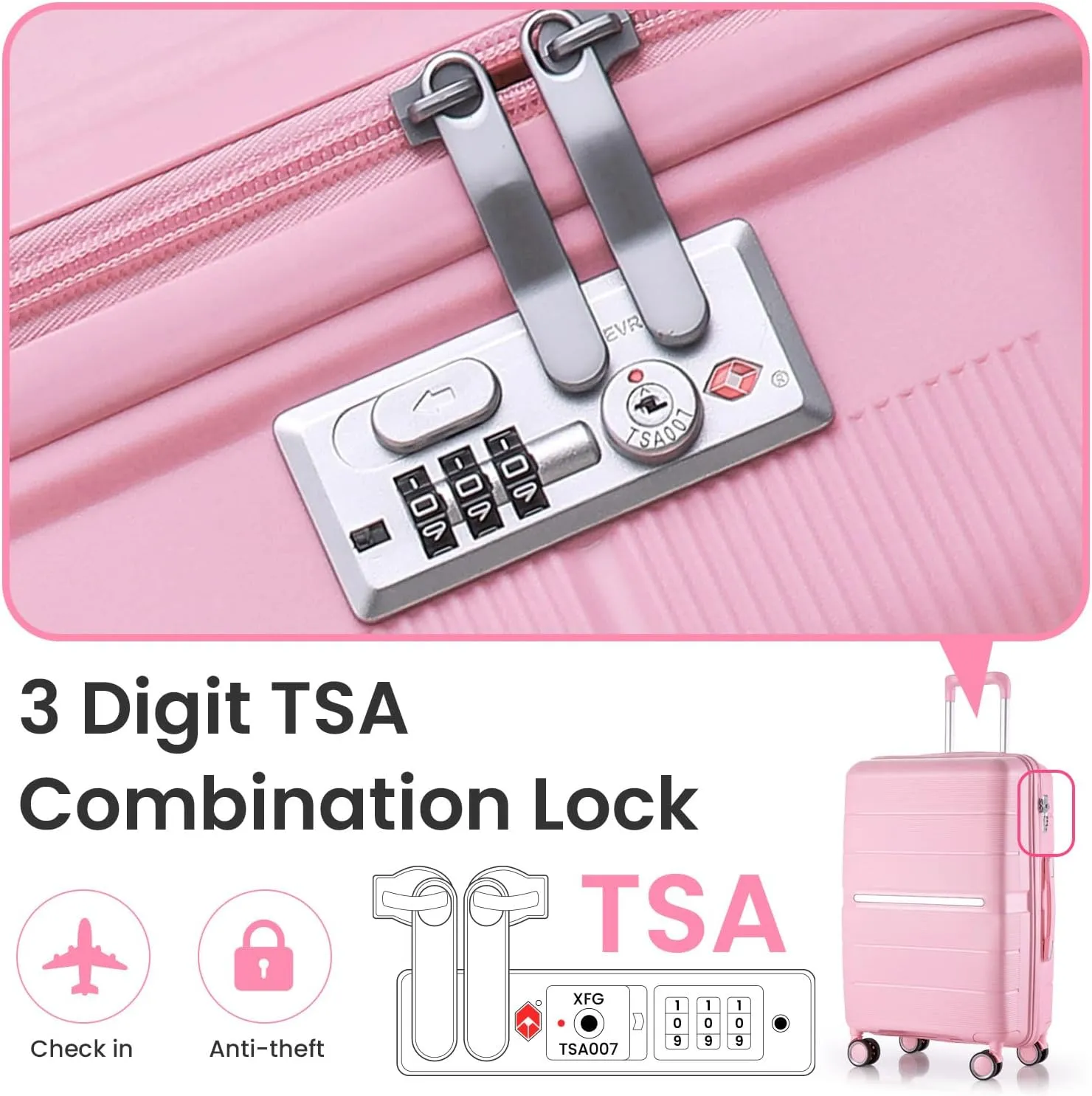 Merax 4 Piece Luggage Set, PP Lightweight Expandable Suitcase with Spinner Wheels and TSA Lock, 14”20”24”28”, Pink
