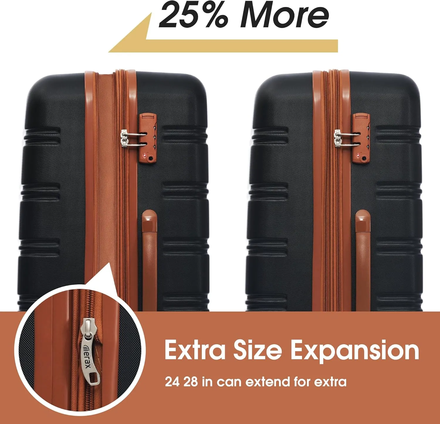 Merax Luggage Sets 2 Piece Expandable Hardside Luggage with Travel Bag Suitcase Set with Spinner Wheels(20 28 bag,Black Brown-1)