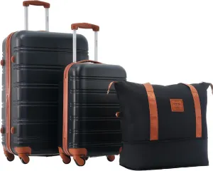 Merax Luggage Sets 2 Piece Expandable Hardside Luggage with Travel Bag Suitcase Set with Spinner Wheels(20 28 bag,Black Brown-1)
