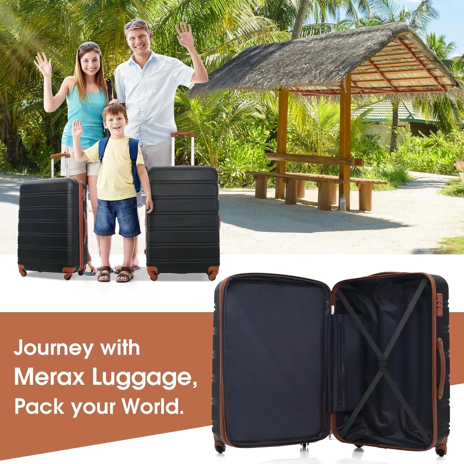 Merax Luggage Sets 2 Piece Expandable Hardside Luggage with Travel Bag Suitcase Set with Spinner Wheels(20 28 bag,Black Brown-1)