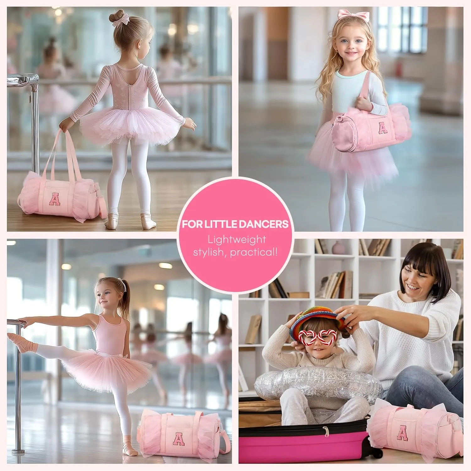 mibasies Dance Bag for Girls 4-6: Kids Duffle Bag - Ballet Bags for Girls 4-6 - Personalized Letter Girls Gifts Pink E