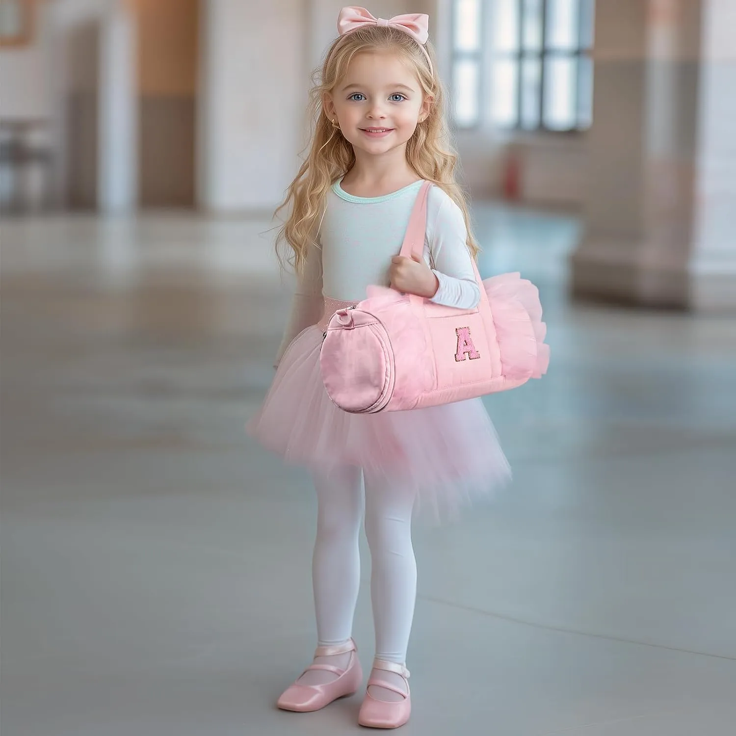 mibasies Dance Bag for Girls 4-6: Kids Duffle Bag - Ballet Bags for Girls 4-6 - Personalized Letter Girls Gifts Pink E