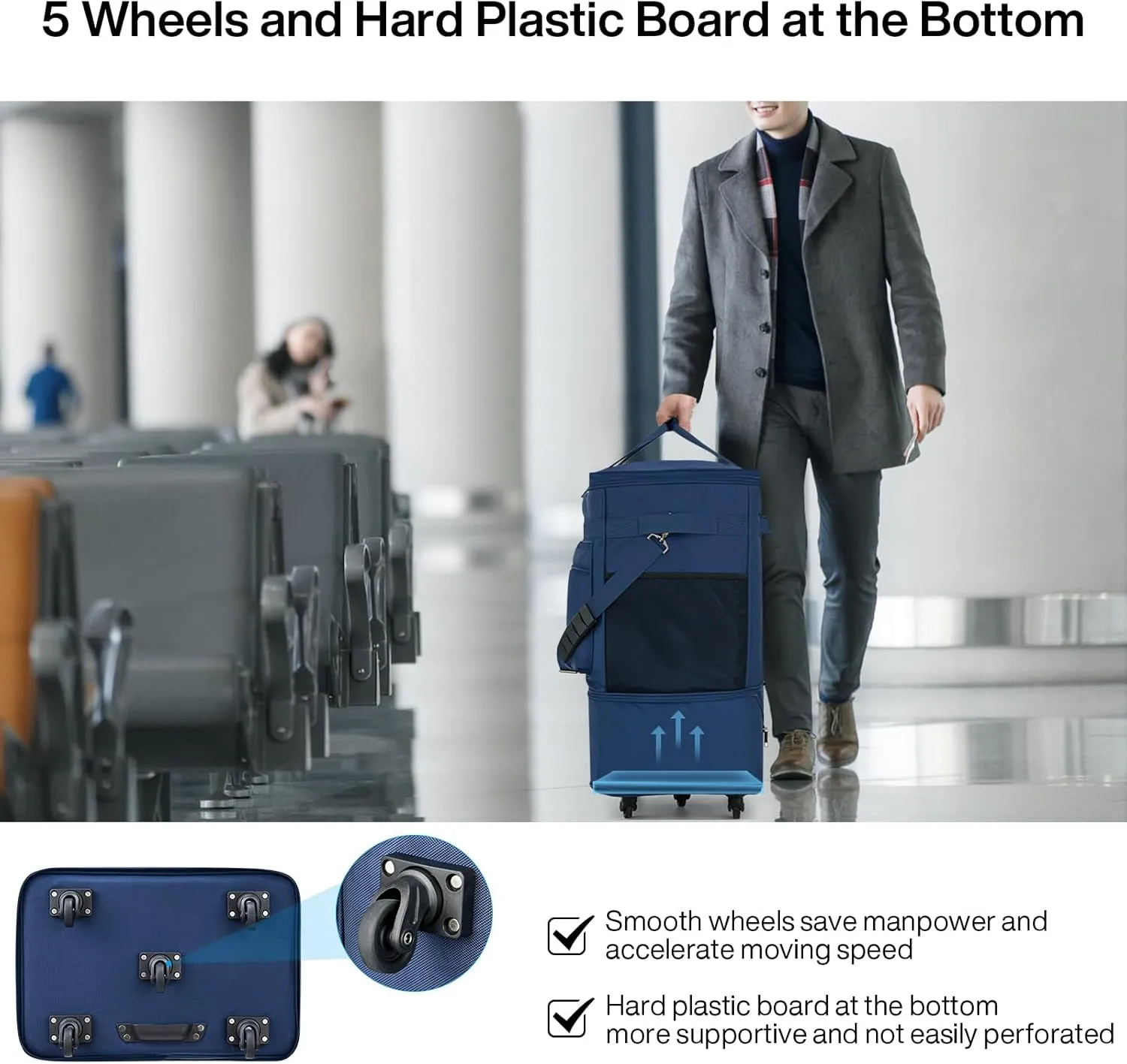 MILADA Moving Boxes for Packaging Moving Bags Expandable Moving Boxes Medium and 98 L Large with Five Wheels and Detachable Shoulder Strap Moving Storage Bags also for Travel,Blue
