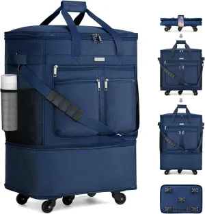 MILADA Moving Boxes for Packaging Moving Bags Expandable Moving Boxes Medium and 98 L Large with Five Wheels and Detachable Shoulder Strap Moving Storage Bags also for Travel,Blue