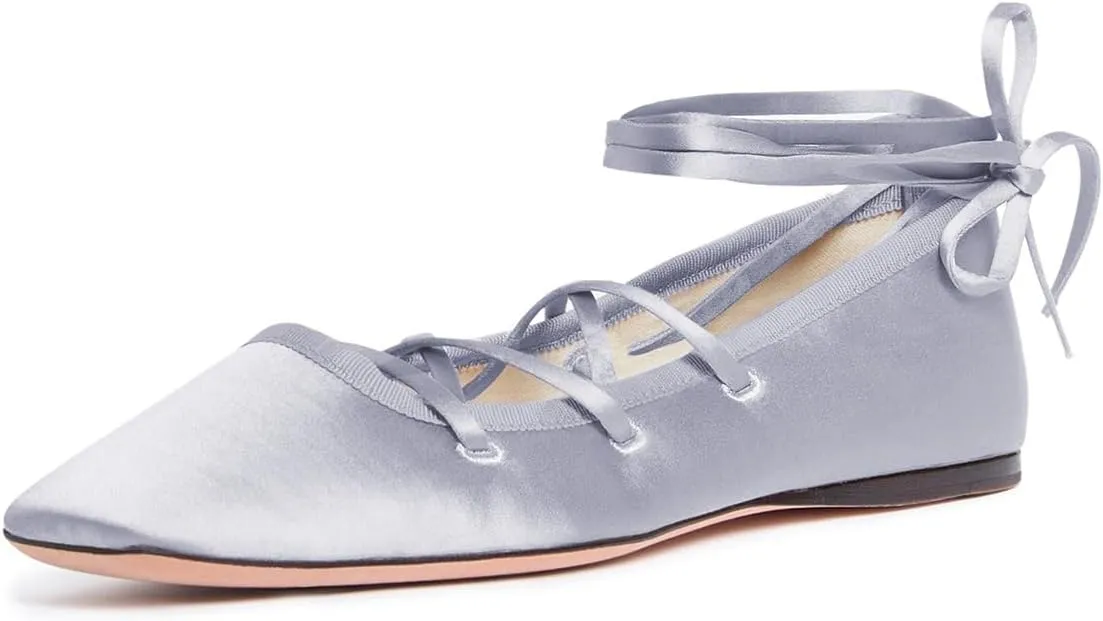 Milooey shoes Women's Square Toe Strappy Ballet Flats Comfort Lace Up Flats Shoes for Party Prom Dress Daily Size 4-16 US