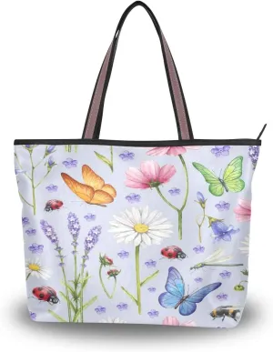 MNSRUU Ladies Tote Bags Polyester Zippered Tote Shoulder Bag Pattern Purses and Handbags