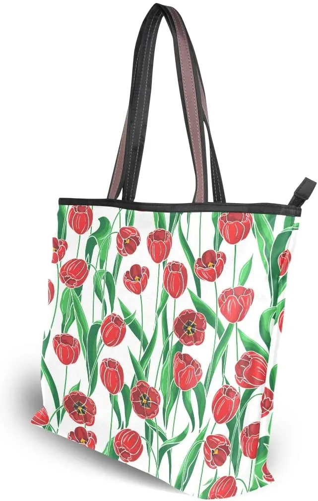 MNSRUU Ladies Tote Bags Polyester Zippered Tote Shoulder Bag Pattern Purses and Handbags