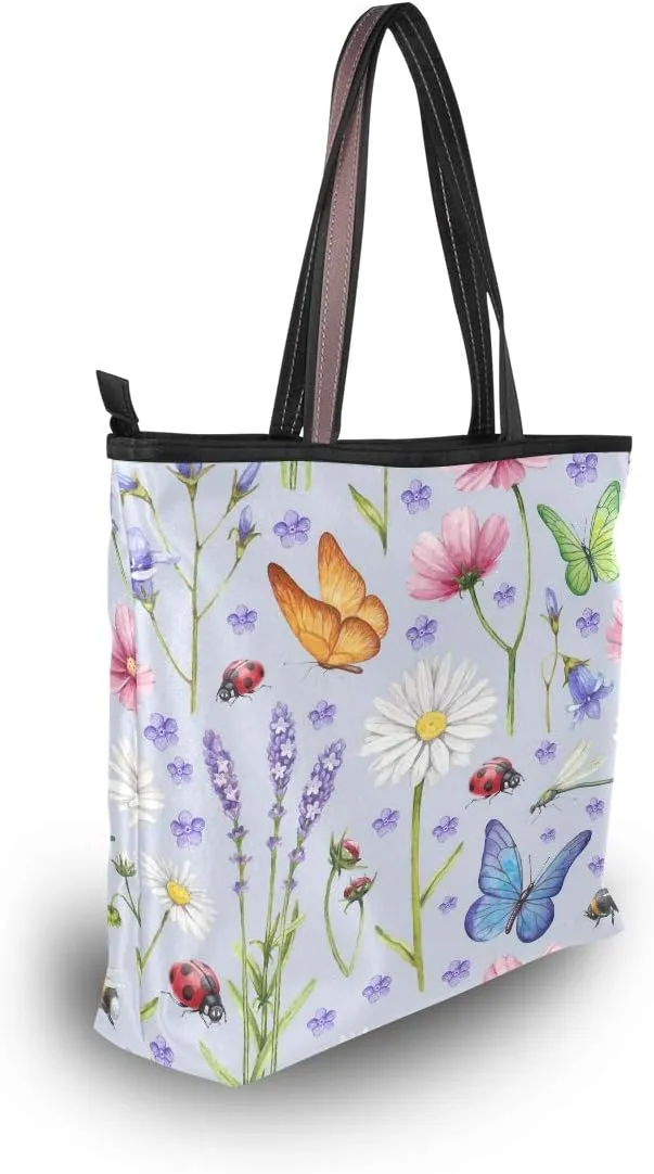 MNSRUU Ladies Tote Bags Polyester Zippered Tote Shoulder Bag Pattern Purses and Handbags