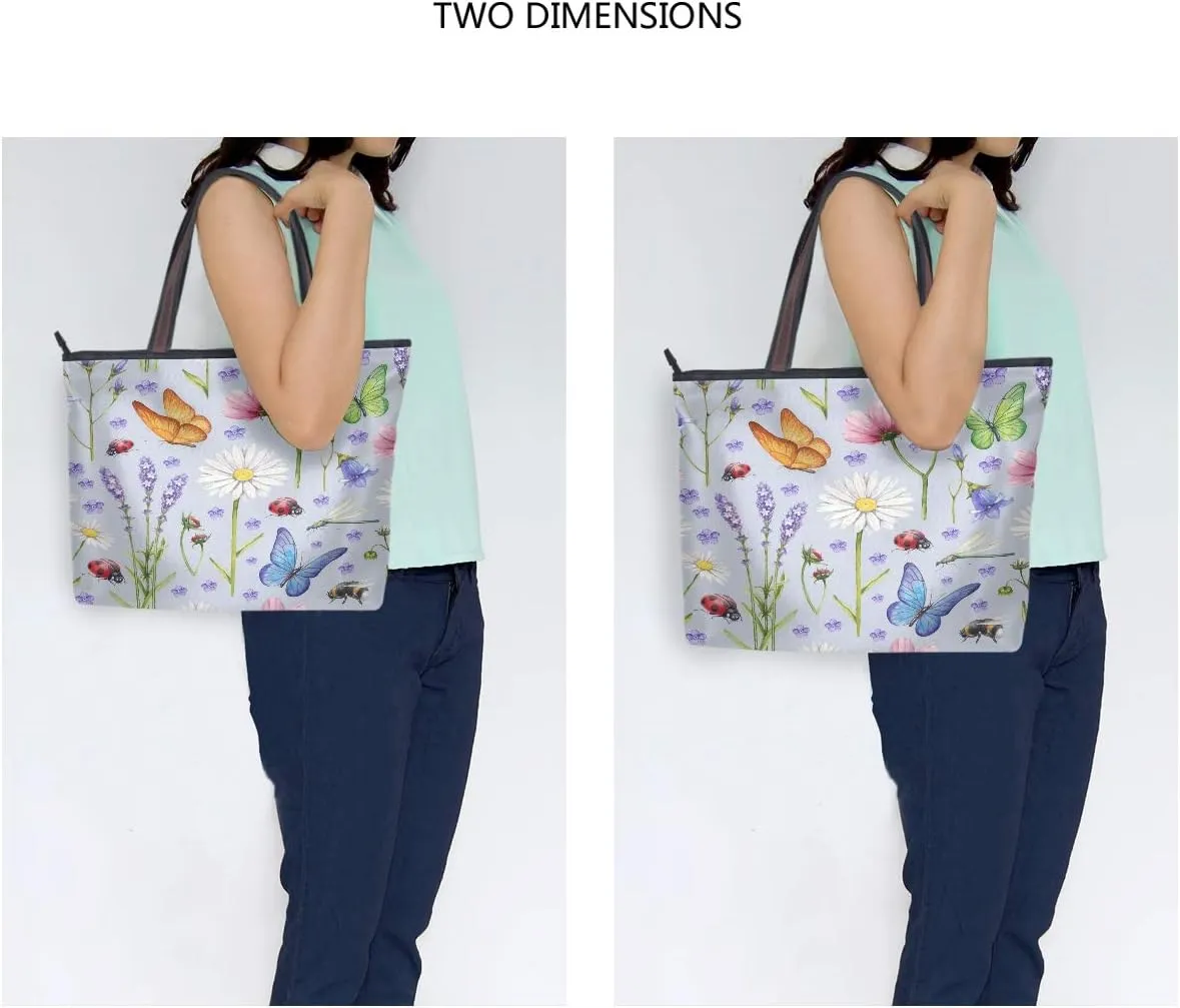 MNSRUU Ladies Tote Bags Polyester Zippered Tote Shoulder Bag Pattern Purses and Handbags