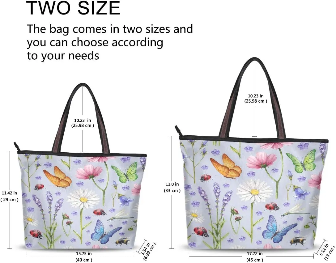 MNSRUU Ladies Tote Bags Polyester Zippered Tote Shoulder Bag Pattern Purses and Handbags