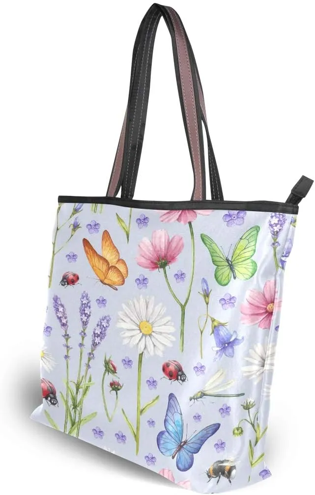 MNSRUU Ladies Tote Bags Polyester Zippered Tote Shoulder Bag Pattern Purses and Handbags