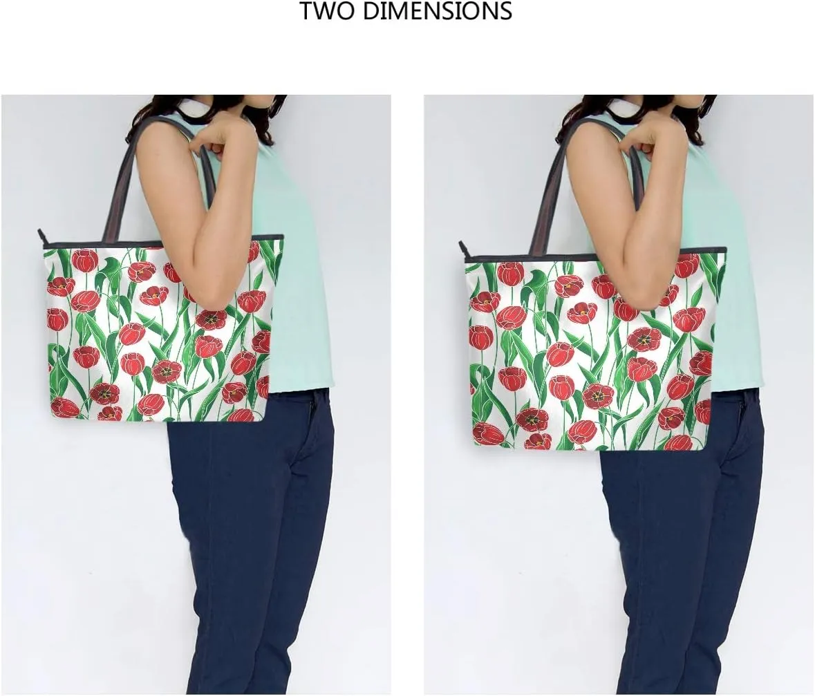 MNSRUU Ladies Tote Bags Polyester Zippered Tote Shoulder Bag Pattern Purses and Handbags